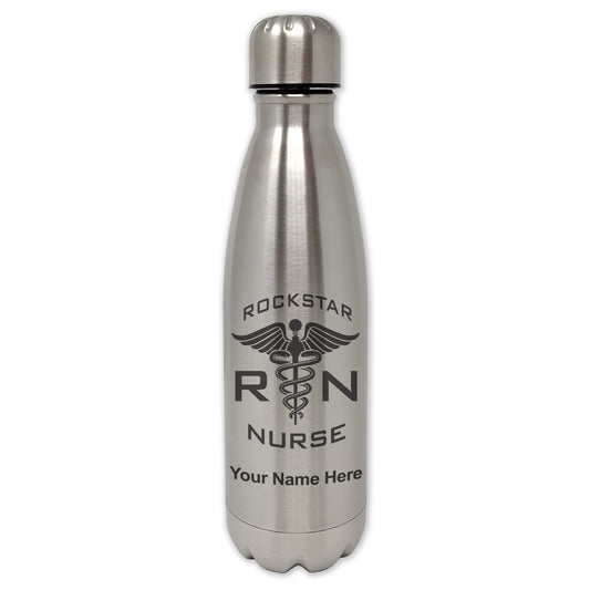 LaserGram Single Wall Water Bottle, RN Rockstar Nurse, Personalized Engraving Included