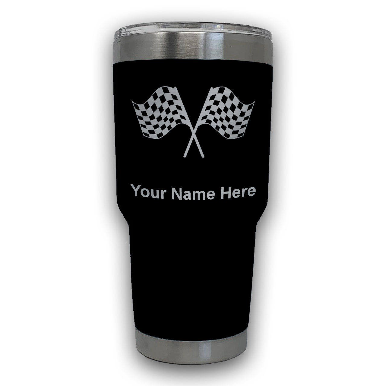 LaserGram 30oz Tumbler Mug, Racing Flags, Personalized Engraving Included