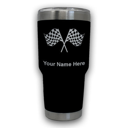 LaserGram 30oz Tumbler Mug, Racing Flags, Personalized Engraving Included