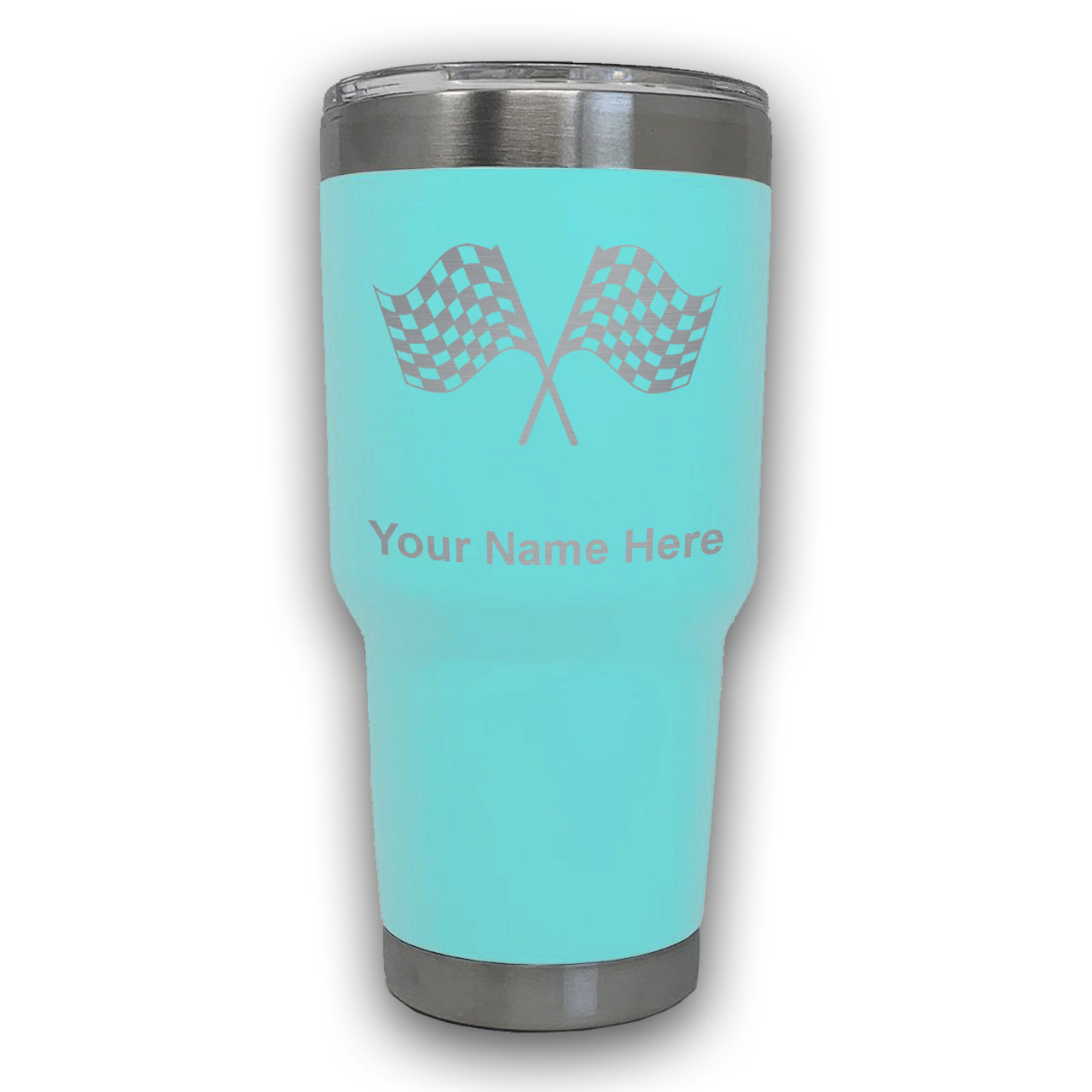 LaserGram 30oz Tumbler Mug, Racing Flags, Personalized Engraving Included