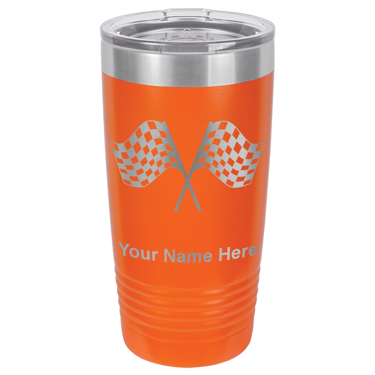 20oz Vacuum Insulated Tumbler Mug, Racing Flags, Personalized Engraving Included