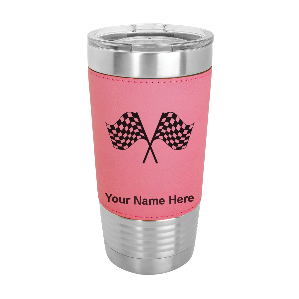 20oz Faux Leather Tumbler Mug, Racing Flags, Personalized Engraving Included - LaserGram Custom Engraved Gifts