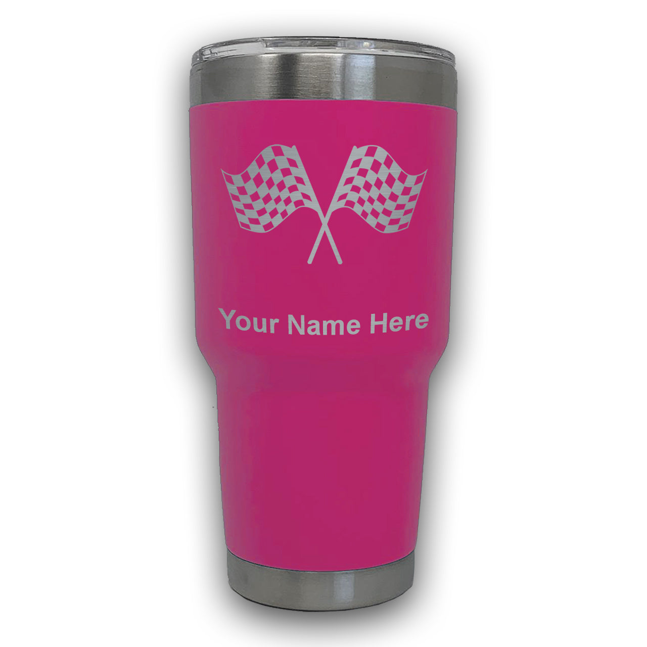 LaserGram 30oz Tumbler Mug, Racing Flags, Personalized Engraving Included