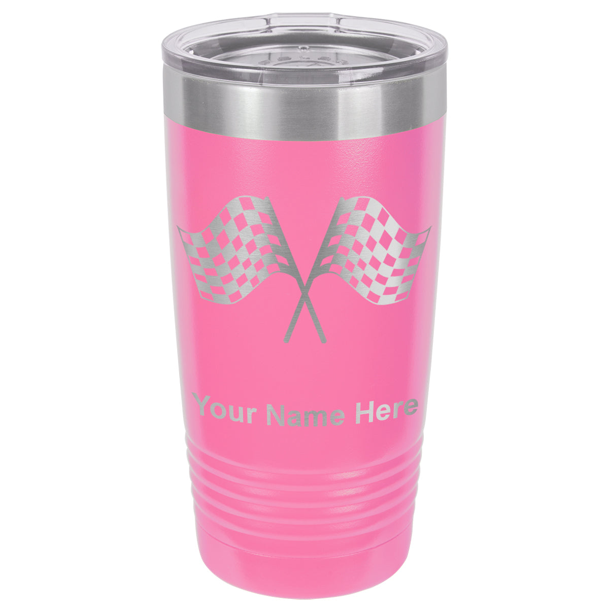 20oz Vacuum Insulated Tumbler Mug, Racing Flags, Personalized Engraving Included