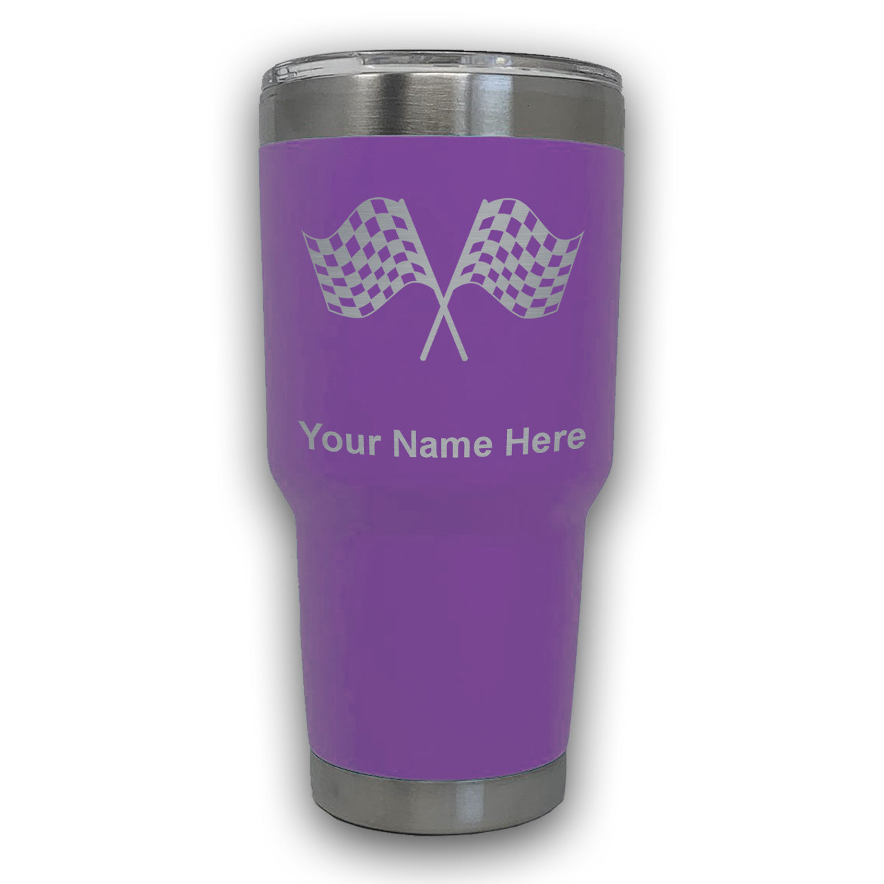 LaserGram 30oz Tumbler Mug, Racing Flags, Personalized Engraving Included