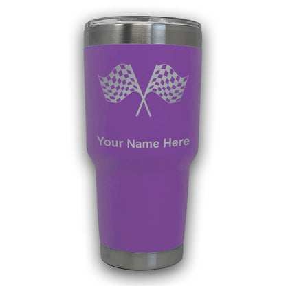 LaserGram 30oz Tumbler Mug, Racing Flags, Personalized Engraving Included