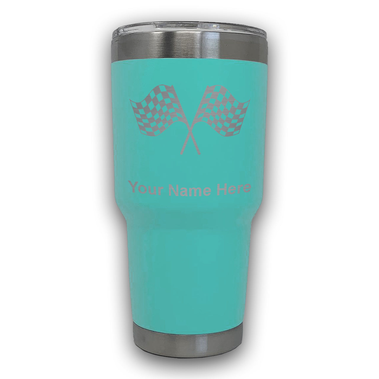 LaserGram 30oz Tumbler Mug, Racing Flags, Personalized Engraving Included