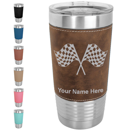 20oz Faux Leather Tumbler Mug, Racing Flags, Personalized Engraving Included - LaserGram Custom Engraved Gifts