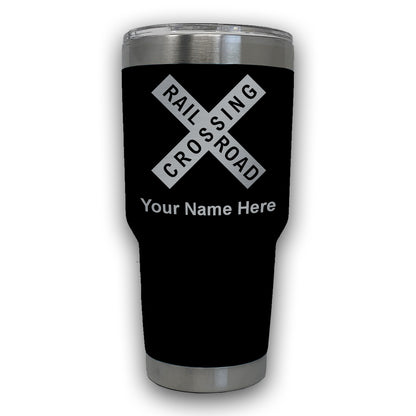 LaserGram 30oz Tumbler Mug, Railroad Crossing Sign 1, Personalized Engraving Included