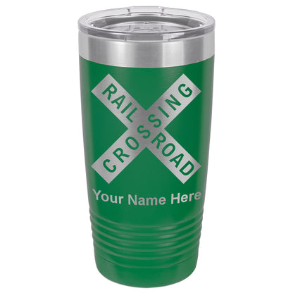 20oz Vacuum Insulated Tumbler Mug, Railroad Crossing Sign 1, Personalized Engraving Included