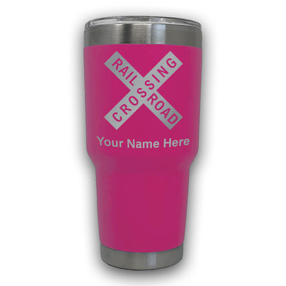 LaserGram 30oz Tumbler Mug, Railroad Crossing Sign 1, Personalized Engraving Included