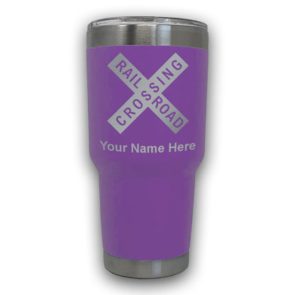 LaserGram 30oz Tumbler Mug, Railroad Crossing Sign 1, Personalized Engraving Included