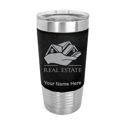 20oz Faux Leather Tumbler Mug, Real Estate, Personalized Engraving Included - LaserGram Custom Engraved Gifts