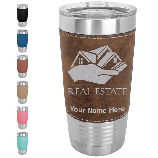 20oz Faux Leather Tumbler Mug, Real Estate, Personalized Engraving Included - LaserGram Custom Engraved Gifts