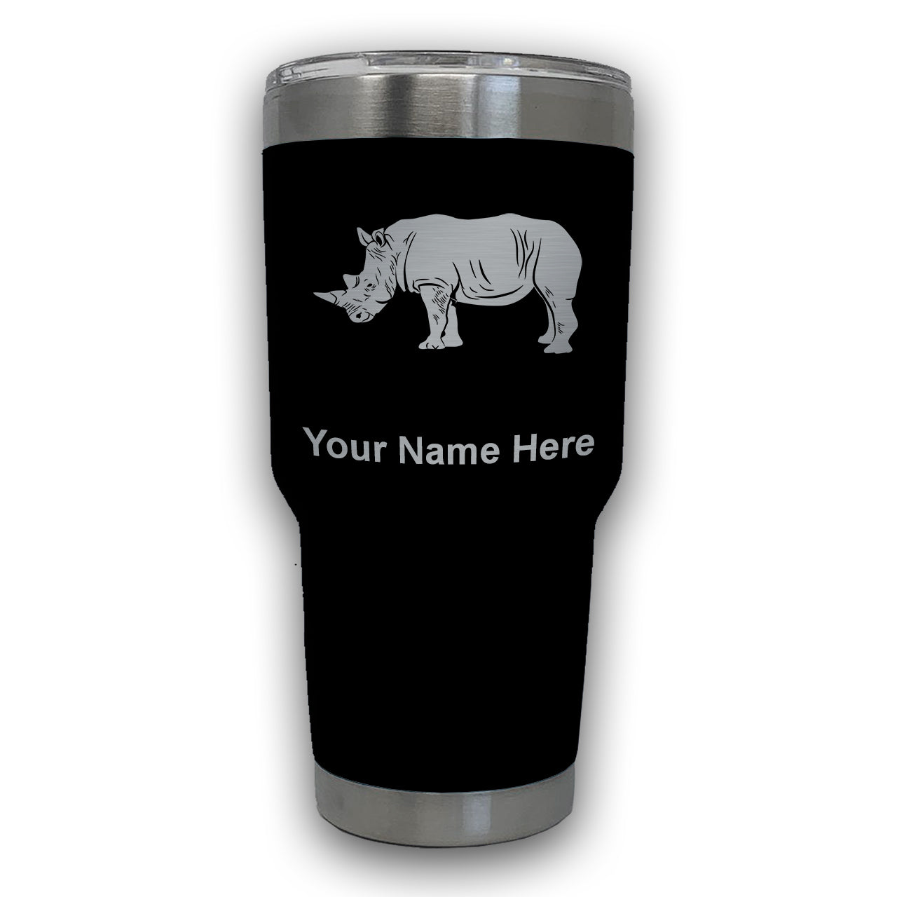 LaserGram 30oz Tumbler Mug, Rhinoceros, Personalized Engraving Included