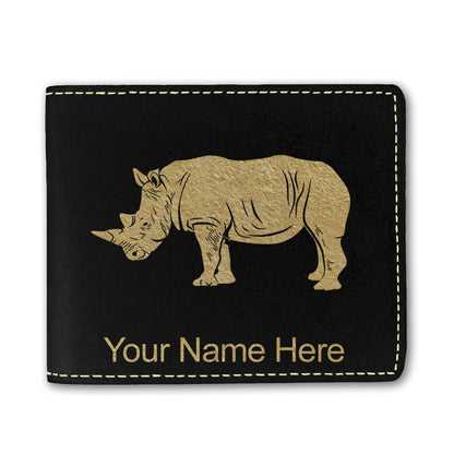 Faux Leather Bi-Fold Wallet, Rhinoceros, Personalized Engraving Included