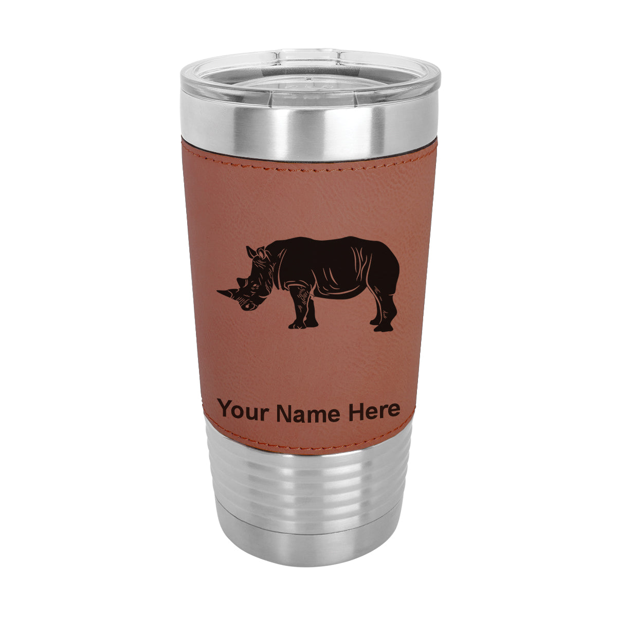 20oz Faux Leather Tumbler Mug, Rhinoceros, Personalized Engraving Included - LaserGram Custom Engraved Gifts