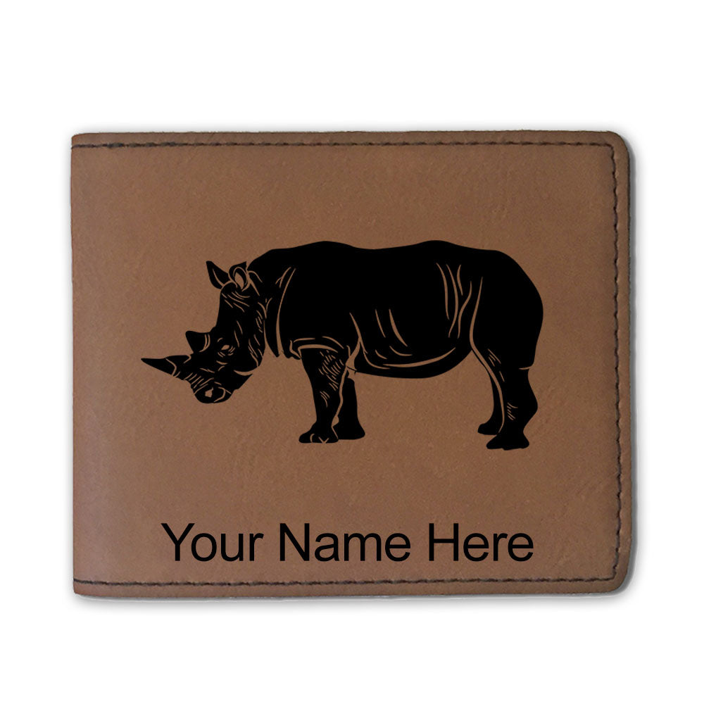 Faux Leather Bi-Fold Wallet, Rhinoceros, Personalized Engraving Included