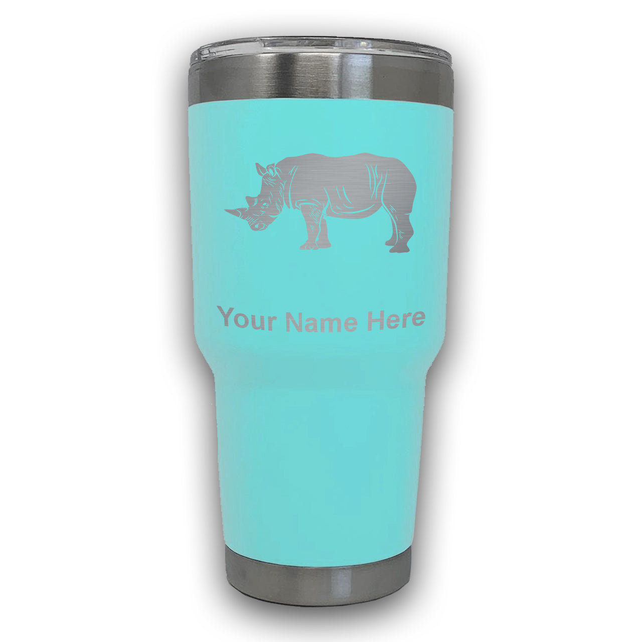 LaserGram 30oz Tumbler Mug, Rhinoceros, Personalized Engraving Included
