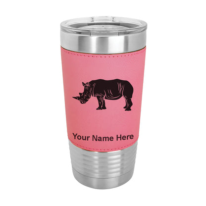 20oz Faux Leather Tumbler Mug, Rhinoceros, Personalized Engraving Included - LaserGram Custom Engraved Gifts