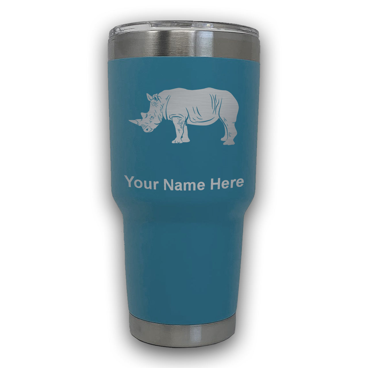 LaserGram 30oz Tumbler Mug, Rhinoceros, Personalized Engraving Included