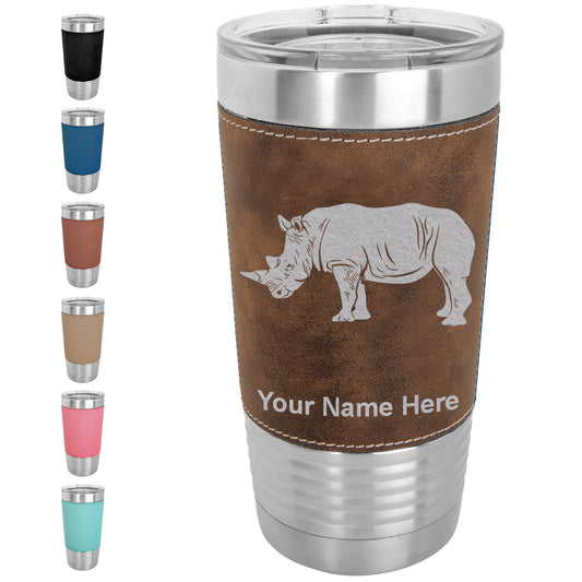 20oz Faux Leather Tumbler Mug, Rhinoceros, Personalized Engraving Included - LaserGram Custom Engraved Gifts