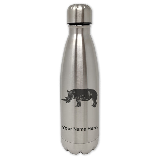 LaserGram Single Wall Water Bottle, Rhinoceros, Personalized Engraving Included
