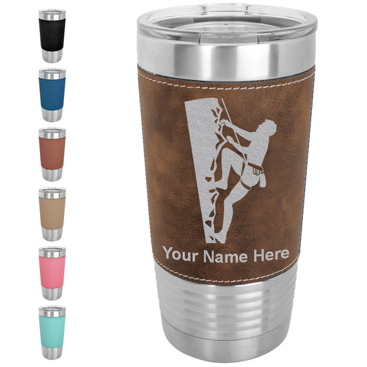 20oz Faux Leather Tumbler Mug, Rock Climber, Personalized Engraving Included - LaserGram Custom Engraved Gifts