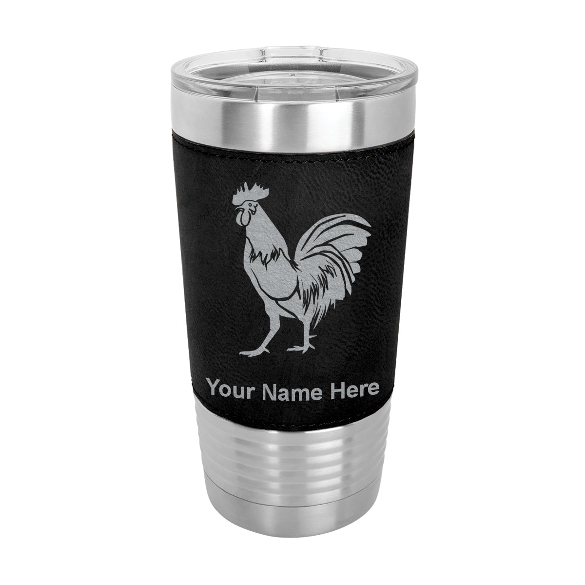 20oz Faux Leather Tumbler Mug, Rooster, Personalized Engraving Included - LaserGram Custom Engraved Gifts