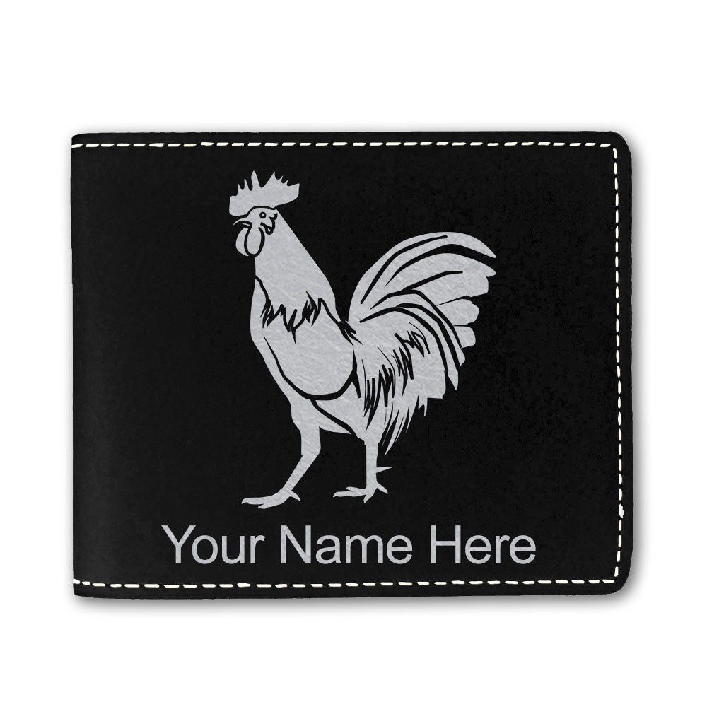 Faux Leather Bi-Fold Wallet, Rooster, Personalized Engraving Included