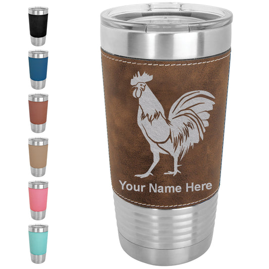 20oz Faux Leather Tumbler Mug, Rooster, Personalized Engraving Included - LaserGram Custom Engraved Gifts