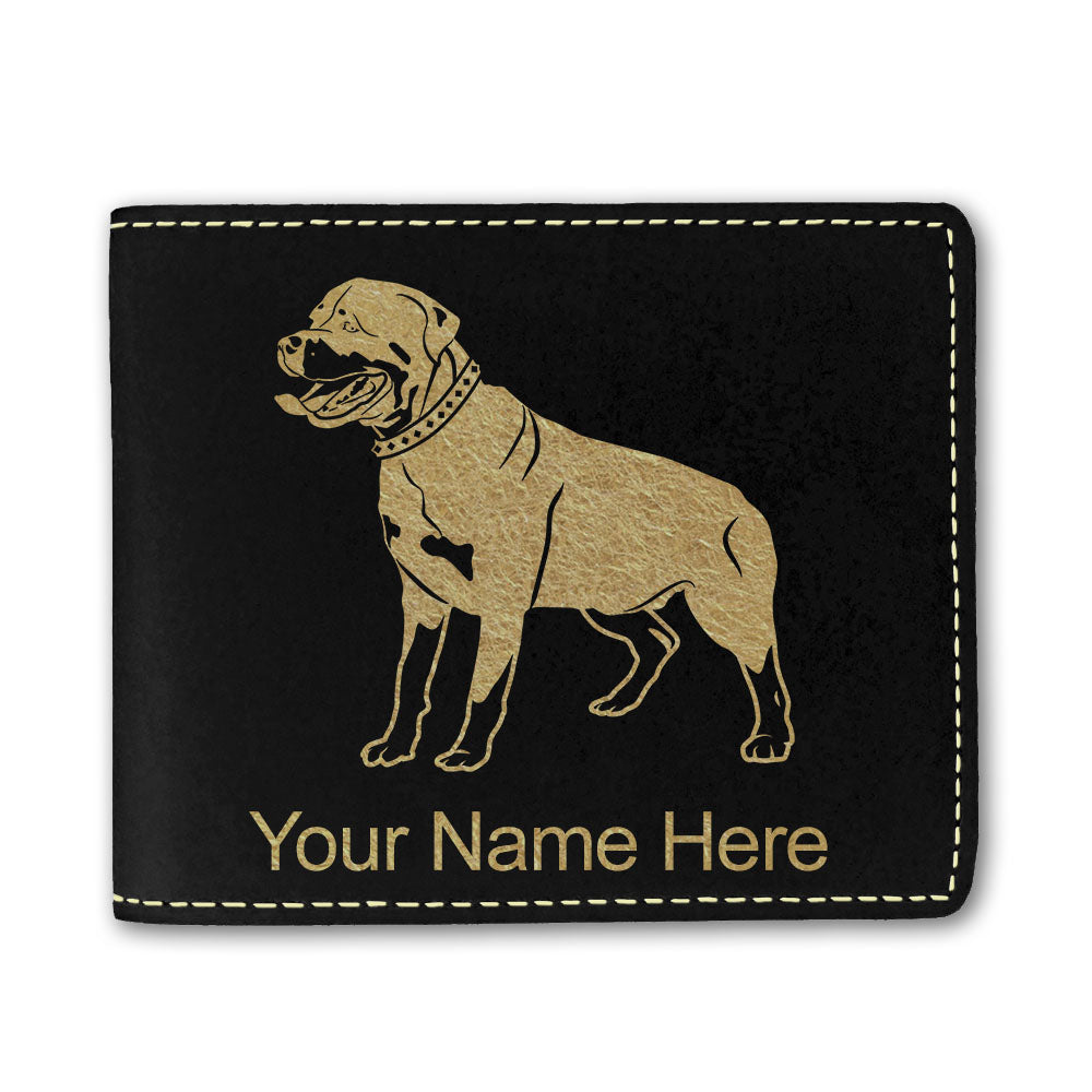 Faux Leather Bi-Fold Wallet, Rottweiler Dog, Personalized Engraving Included