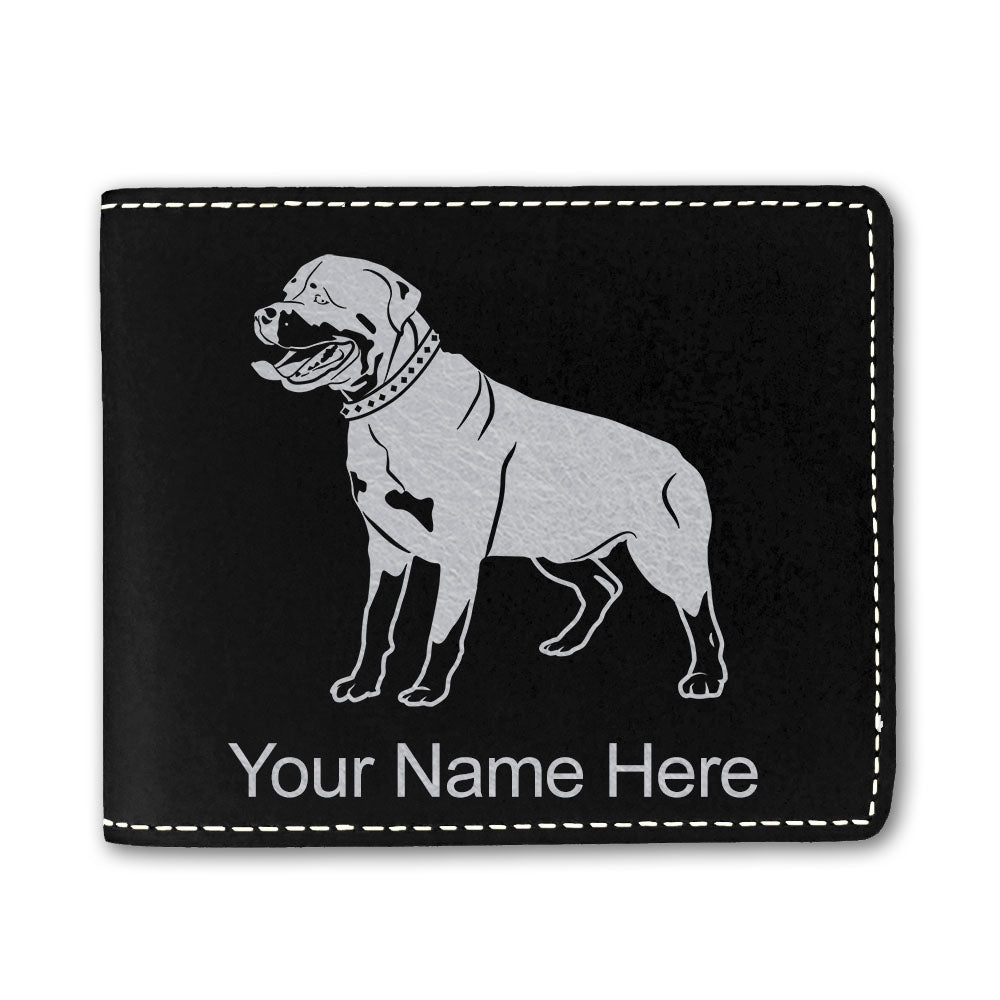 Faux Leather Bi-Fold Wallet, Rottweiler Dog, Personalized Engraving Included