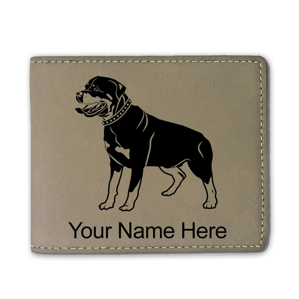 Faux Leather Bi-Fold Wallet, Rottweiler Dog, Personalized Engraving Included