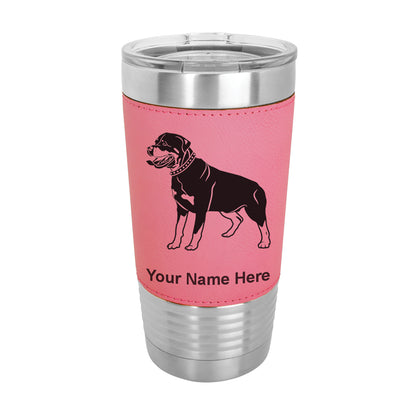 20oz Faux Leather Tumbler Mug, Rottweiler Dog, Personalized Engraving Included - LaserGram Custom Engraved Gifts