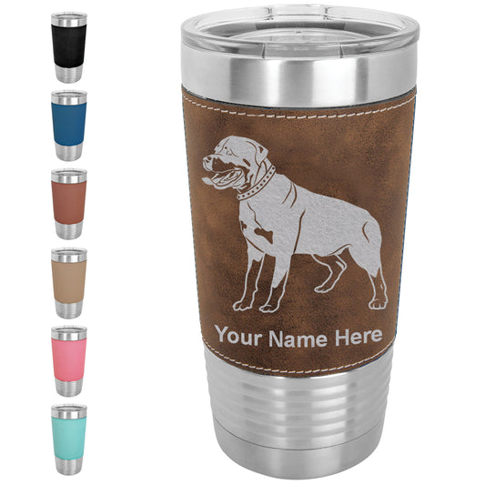 20oz Faux Leather Tumbler Mug, Rottweiler Dog, Personalized Engraving Included - LaserGram Custom Engraved Gifts