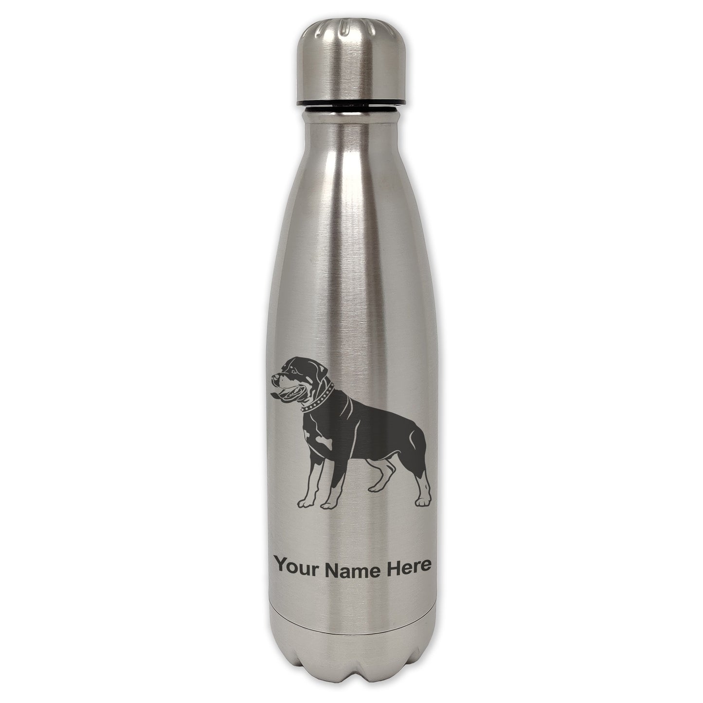 LaserGram Single Wall Water Bottle, Rottweiler Dog, Personalized Engraving Included