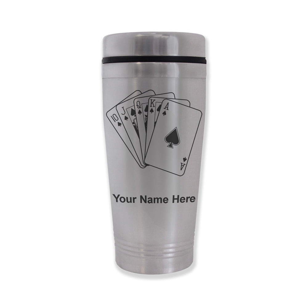Commuter Travel Mug, Royal Flush Poker Cards, Personalized Engraving Included