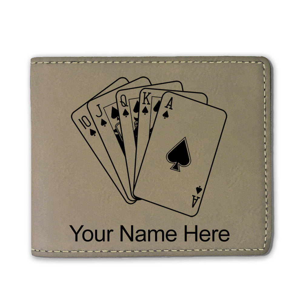 Faux Leather Bi-Fold Wallet, Royal Flush Poker Cards, Personalized Engraving Included