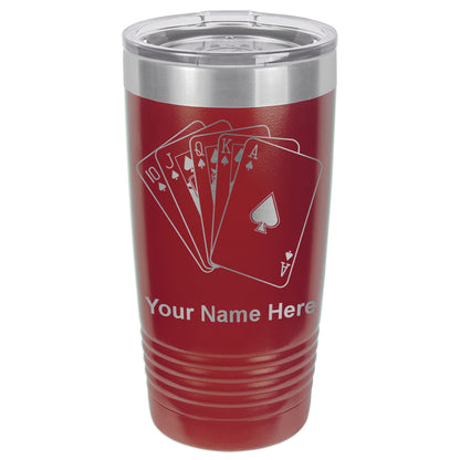 20oz Vacuum Insulated Tumbler Mug, Royal Flush Poker Cards, Personalized Engraving Included