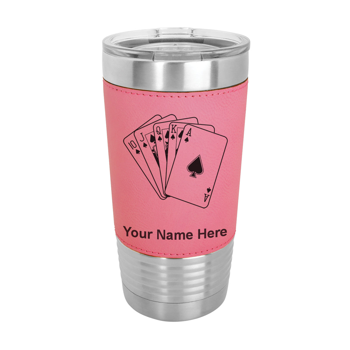 20oz Faux Leather Tumbler Mug, Royal Flush Poker Cards, Personalized Engraving Included - LaserGram Custom Engraved Gifts