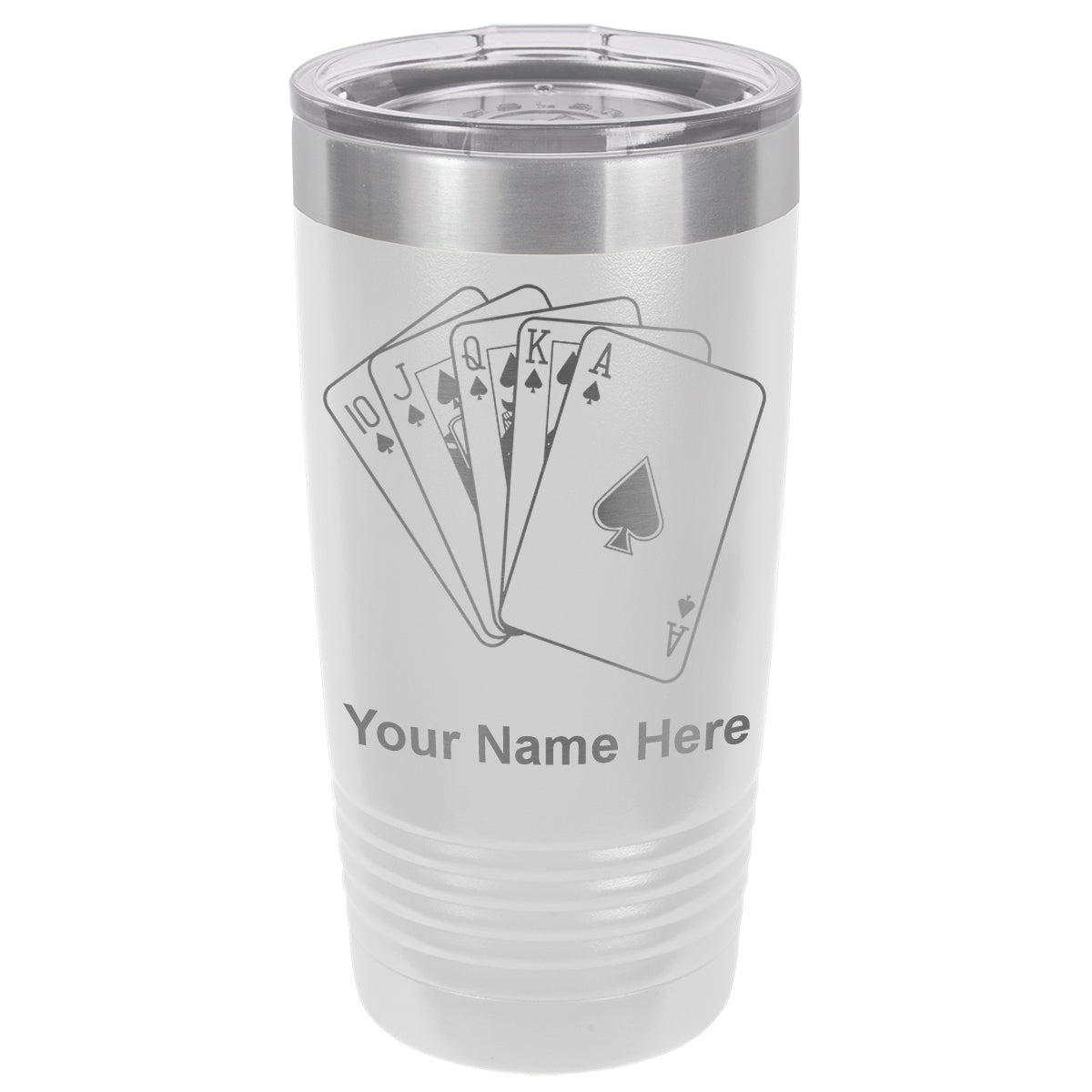 20oz Vacuum Insulated Tumbler Mug, Royal Flush Poker Cards, Personalized Engraving Included