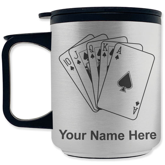 Coffee Travel Mug, Royal Flush Poker Cards, Personalized Engraving Included
