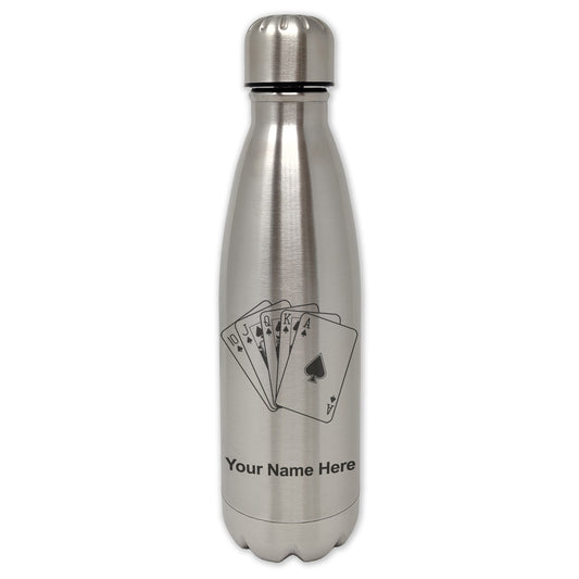 LaserGram Single Wall Water Bottle, Royal Flush Poker Cards, Personalized Engraving Included