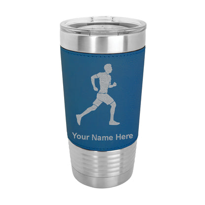 20oz Faux Leather Tumbler Mug, Running Man, Personalized Engraving Included - LaserGram Custom Engraved Gifts