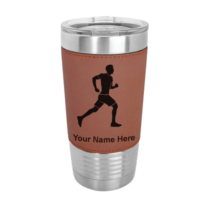 20oz Faux Leather Tumbler Mug, Running Man, Personalized Engraving Included - LaserGram Custom Engraved Gifts