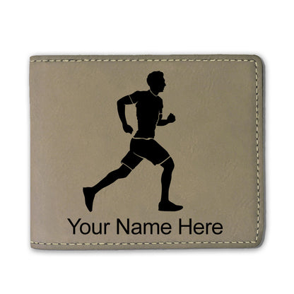 Faux Leather Bi-Fold Wallet, Running Man, Personalized Engraving Included