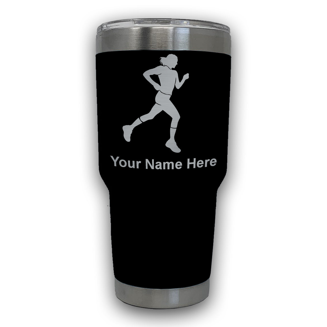 LaserGram 30oz Tumbler Mug, Running Woman, Personalized Engraving Included