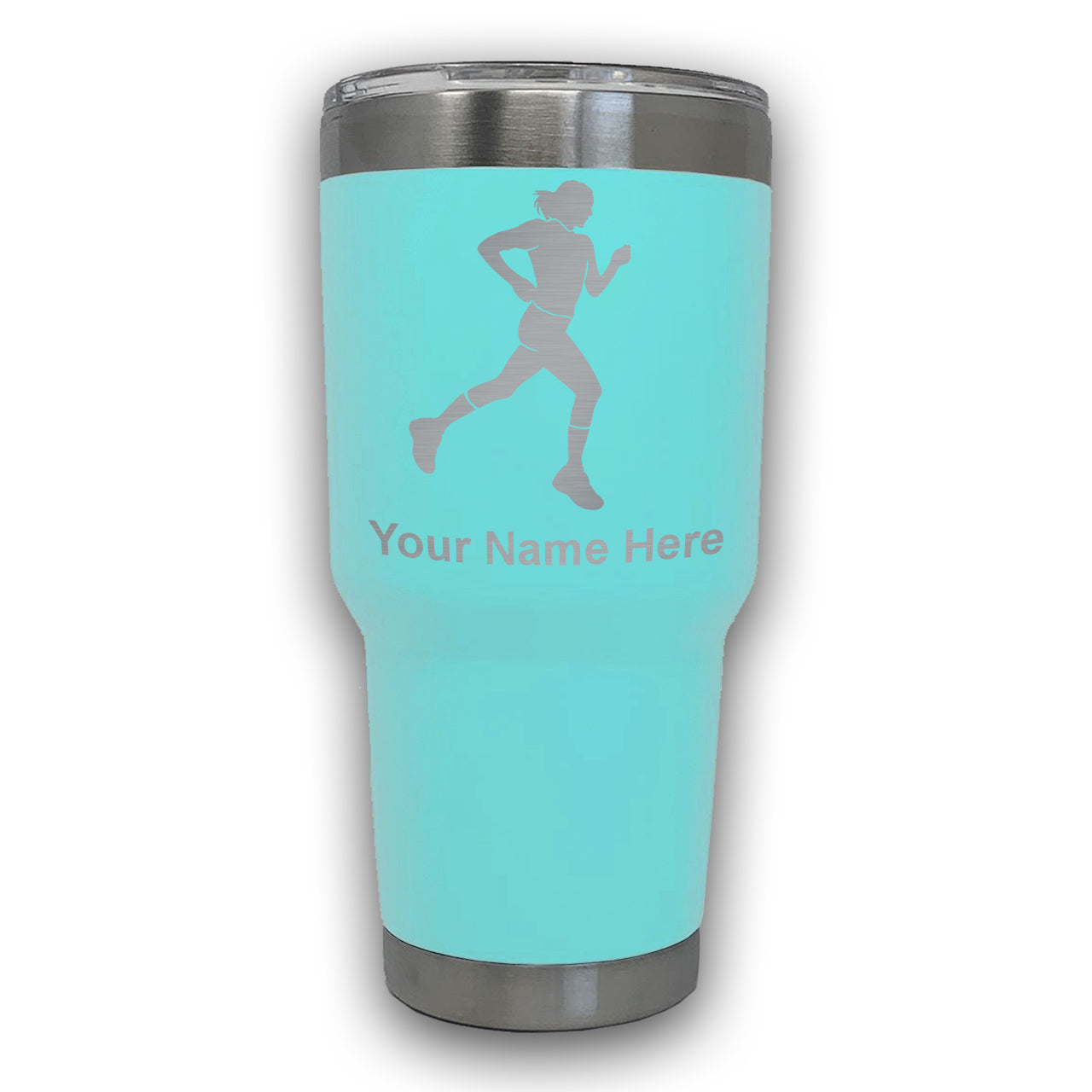 LaserGram 30oz Tumbler Mug, Running Woman, Personalized Engraving Included