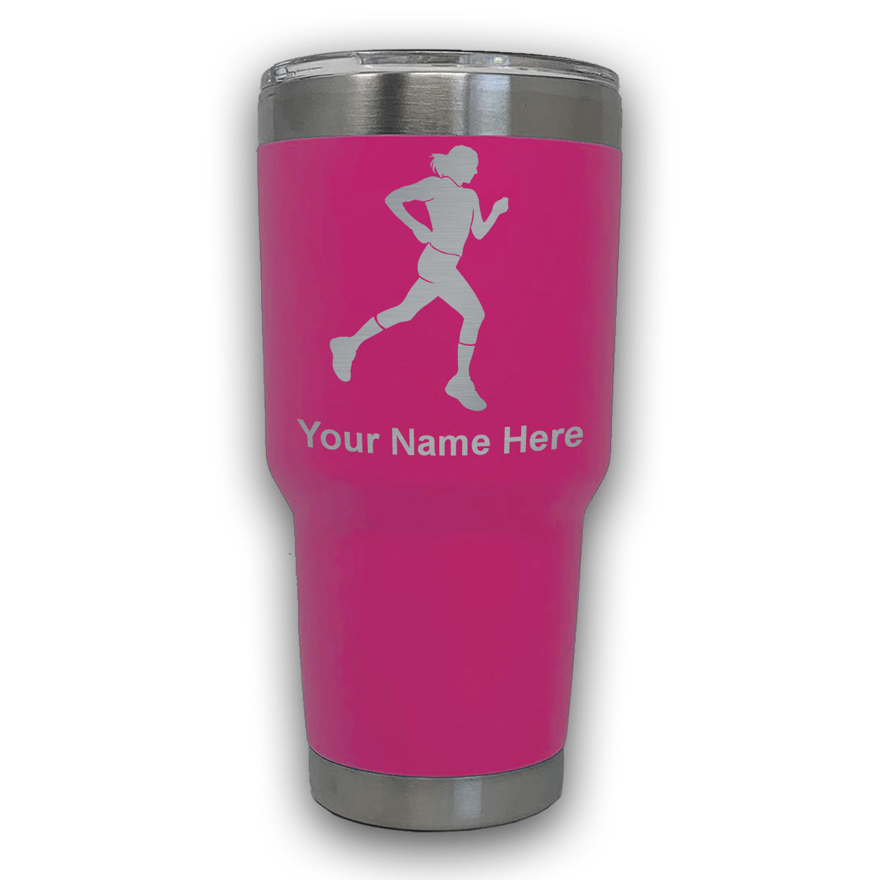 LaserGram 30oz Tumbler Mug, Running Woman, Personalized Engraving Included